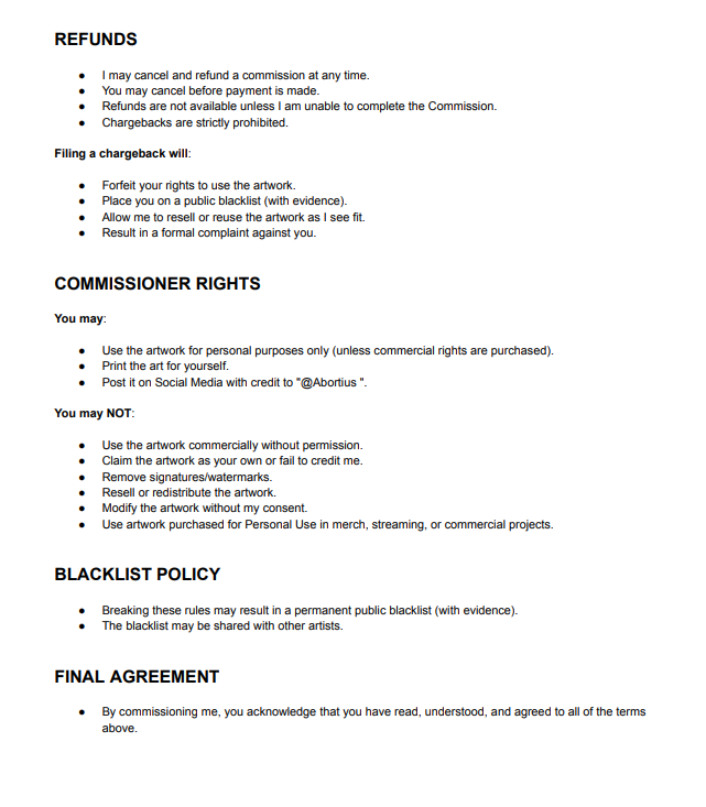 Abortius's tweet photo. Artists 🌼
Set a Terms of Service 🫵😬

Here's my simplified TOS to help ⬇️
Remember to read/understand it 👍
Then, EDIT &amp; ADJUST to suit you ✨ https://t.co/YNTQ4juSMt