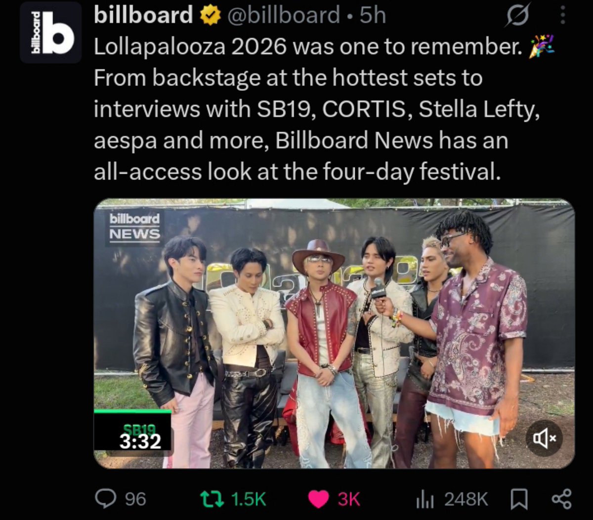 AthenaRheia's tweet photo. It's kinda delighting to see how God easily debunked the false narratives of toxic blooms against SB19 in their performance at Lollapalooza. 

From spreading that they thought it was "underwhelming" to criticizing their outfits and what not. 

Then here's Billboard, Rolling Stone and Teen Vogue spitting real hard facts.

You can never put a good man down talaga. 

Another proof that SB19 is highly favored and protected from up above 💙🙏☝️.

@SB19Official #SB19