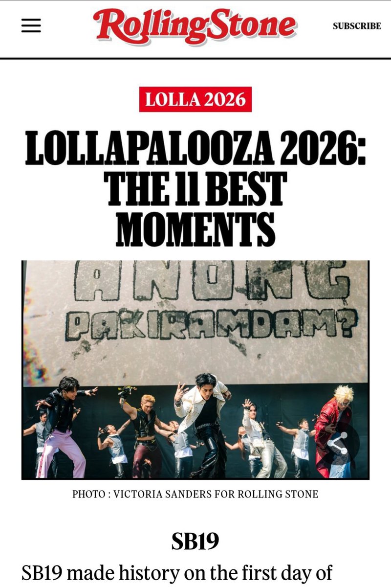 AthenaRheia's tweet photo. It's kinda delighting to see how God easily debunked the false narratives of toxic blooms against SB19 in their performance at Lollapalooza. 

From spreading that they thought it was "underwhelming" to criticizing their outfits and what not. 

Then here's Billboard, Rolling Stone and Teen Vogue spitting real hard facts.

You can never put a good man down talaga. 

Another proof that SB19 is highly favored and protected from up above 💙🙏☝️.

@SB19Official #SB19