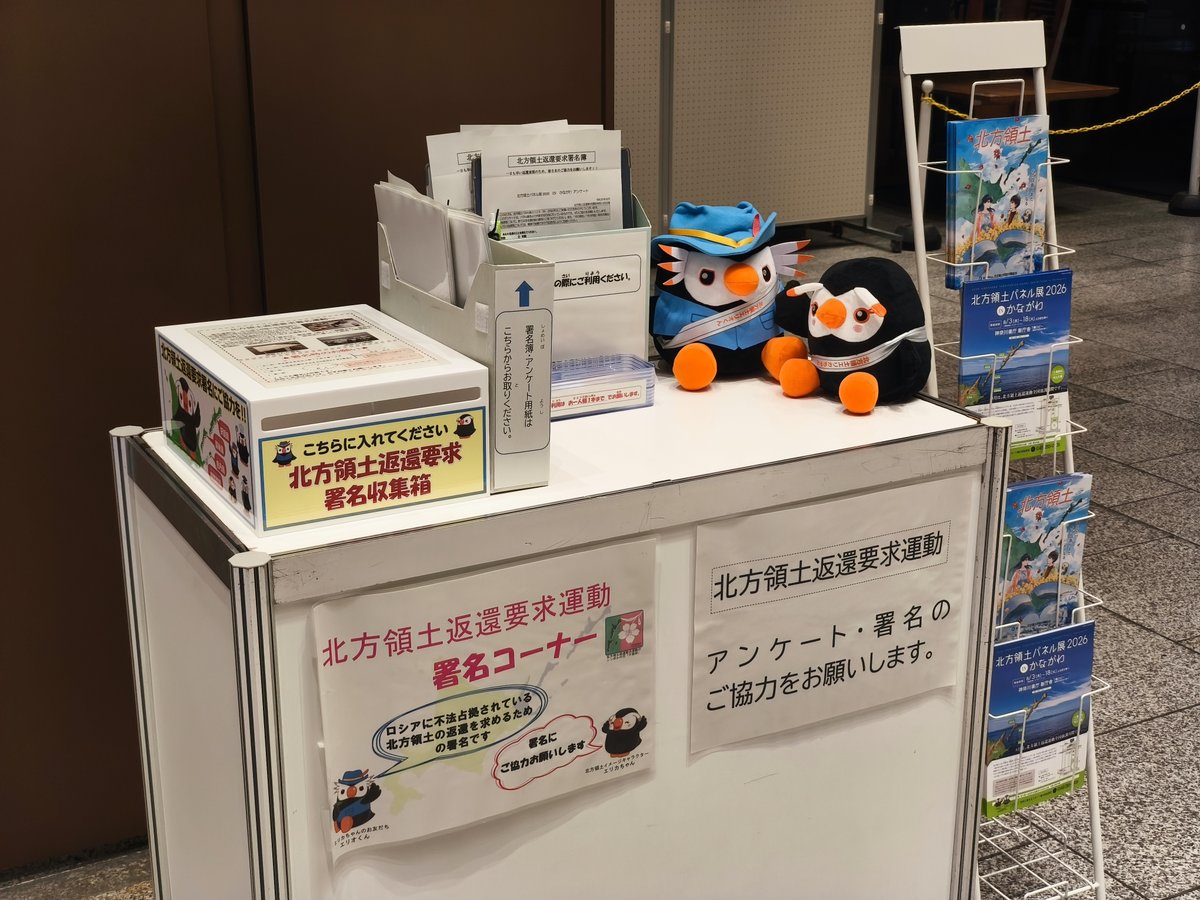 hoppou_erika's tweet photo. 「北方領土パネル展2026 IN かながわ」が神奈川県庁新庁舎１階ロビーで8月18日まで開催中だッピ♪
北方領土について一緒に学ぶッピ！

開催時間は8：30～17:15、土日祝日は開催していないから注意だッピ！
#北方領土 https://t.co/MrSNFRDDqF