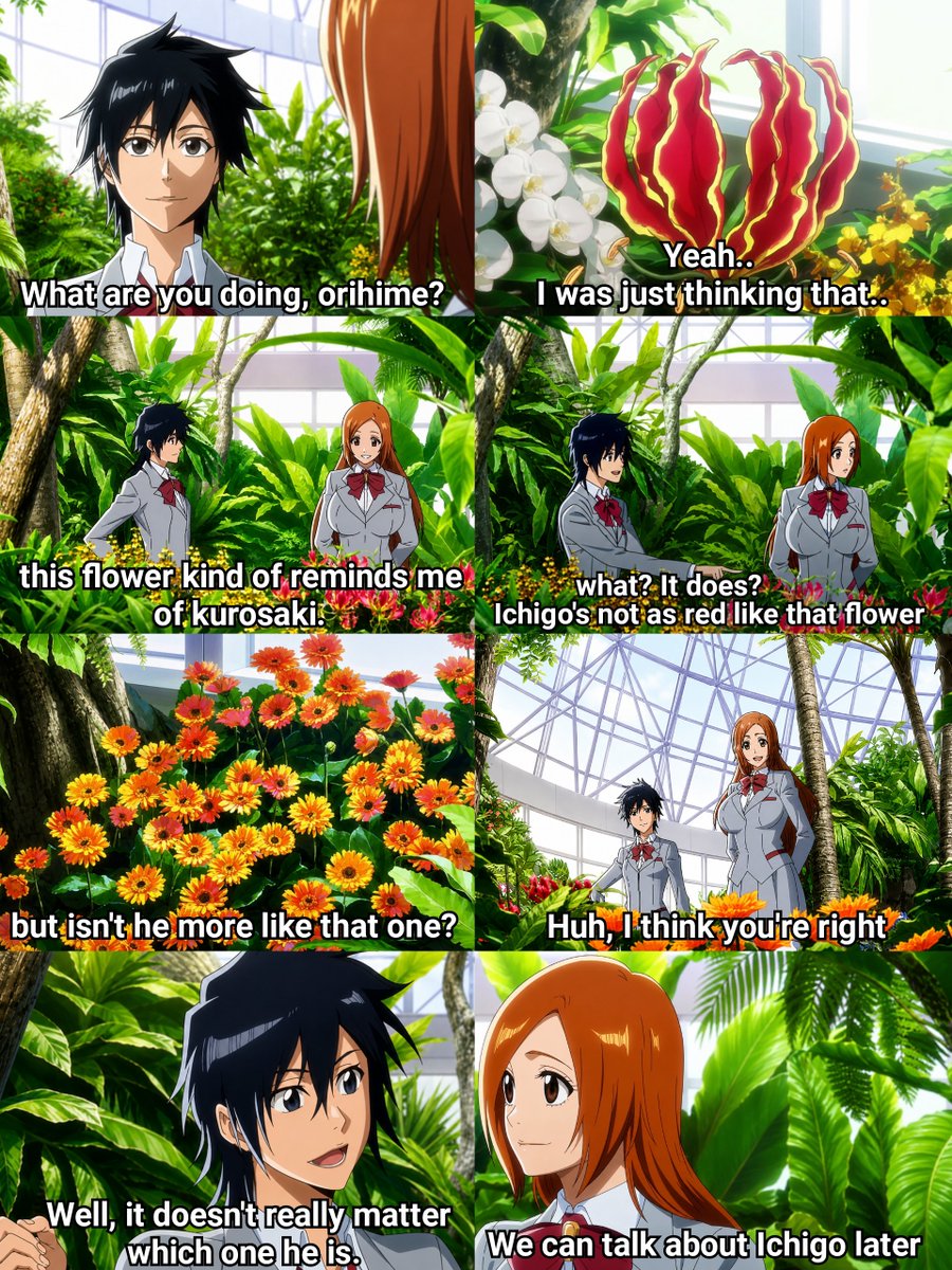 ichihimepics's tweet photo. While Tatsuki only identifies Ichigo's flower by its hair color, for Orihime that meaning is deeper, more detailed about the heart and feelings of her man. https://t.co/wZUbIujrx3