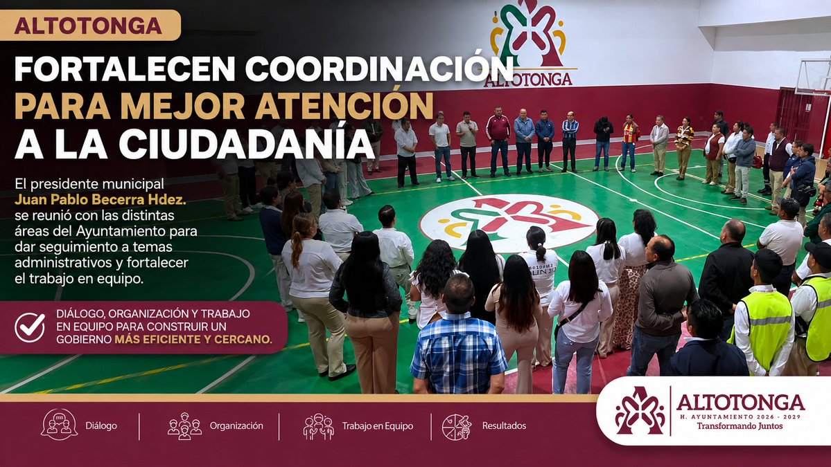 J_ulin66's tweet photo. Altotonga fortalece la coordinación institucional para mejorar la atención ciudadana

El Ayuntamiento de Altotonga continúa reforzando su estrategia de trabajo interno con el objetivo de brindar una atención más eficiente y oportuna a la población. Como parte de este esfuerzo, el presidente municipal Juan Pablo Becerra Hernández sostuvo una reunión de trabajo con las distintas áreas de la administración municipal para fortalecer la coordinación interinstitucional y dar seguimiento a diversos asuntos administrativos.
https://t.co/Tv3POA57gg