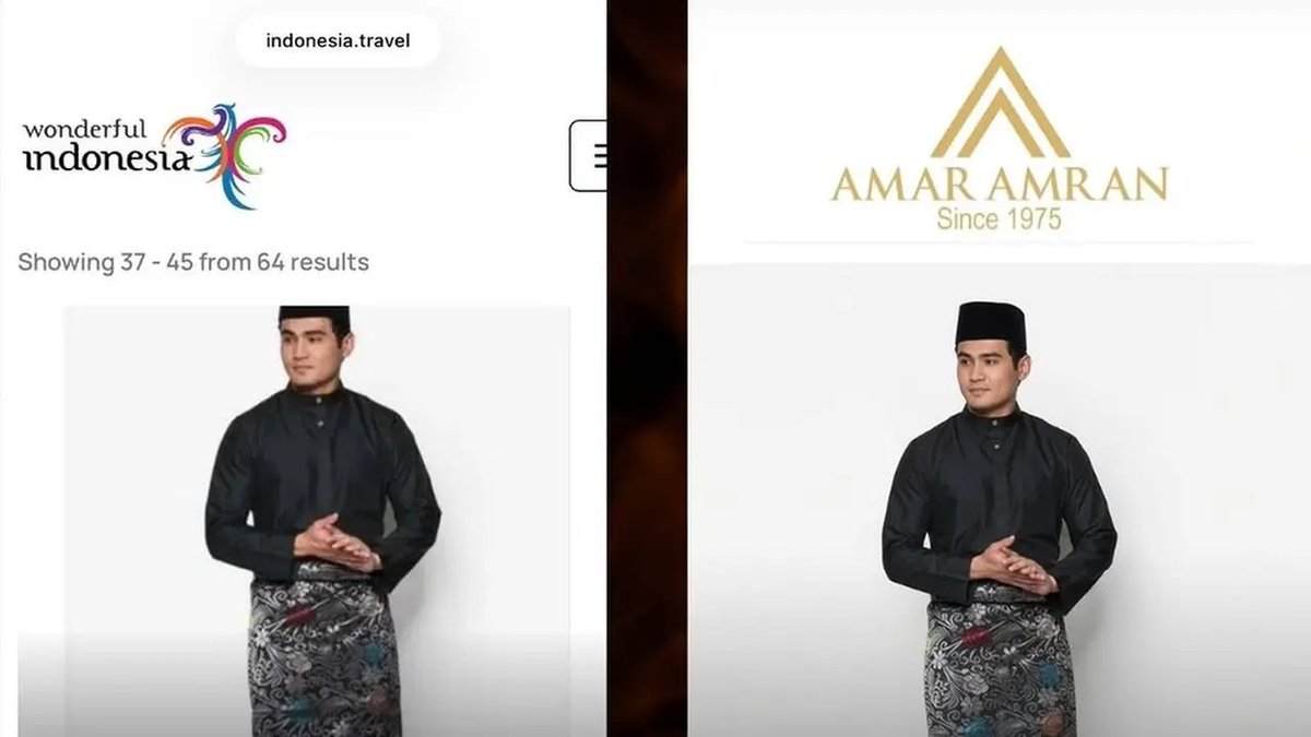 LambeSahamjja's tweet photo. klarifikasi kemenpar soal foto yang sama:
- foto itu bukan dari brand malaysia
- diambil dari artikel RRI tahun 2023
- baju kurung emang budaya melayu riau kepri juga
- wajar mirip soalnya budaya melayu nyebar di banyak negara
- jadi intinya mereka nyomot dari medsos 
- tapi foto yang sama juga beredar dan dipake di lazada shopee tokopedia sama penjual baju melayu
- jadi bukan langsung comot dari brand malaysia
- tapi foto itu udah nyebar ke banyak tempat termasuk marketplace