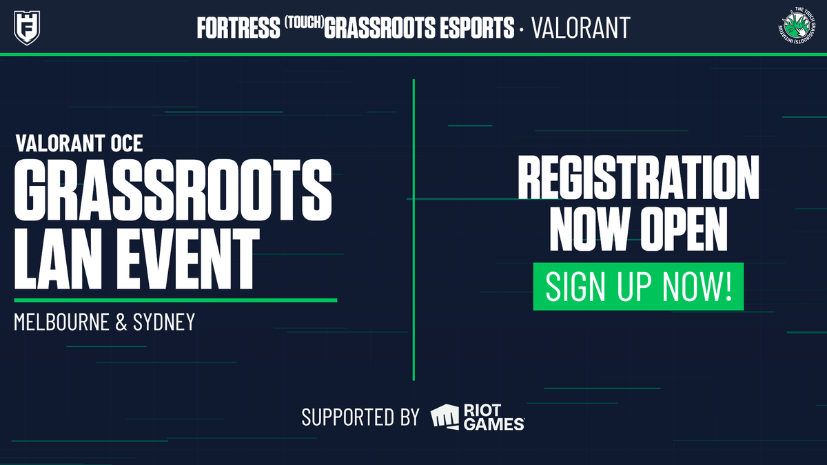 fortressprod's tweet photo. ❗️VALORANT LAN IS BACK❗️

Due to such strong engagement and support, our (touch)Grassroots Esports LANs return to Melbourne &amp; Sydney - in collaboration with Riot Games!

🔷 12th &amp; 13th September
🔷 Up to 16 teams per venue
🔷 $300 entry per team https://t.co/icKpukzLJi