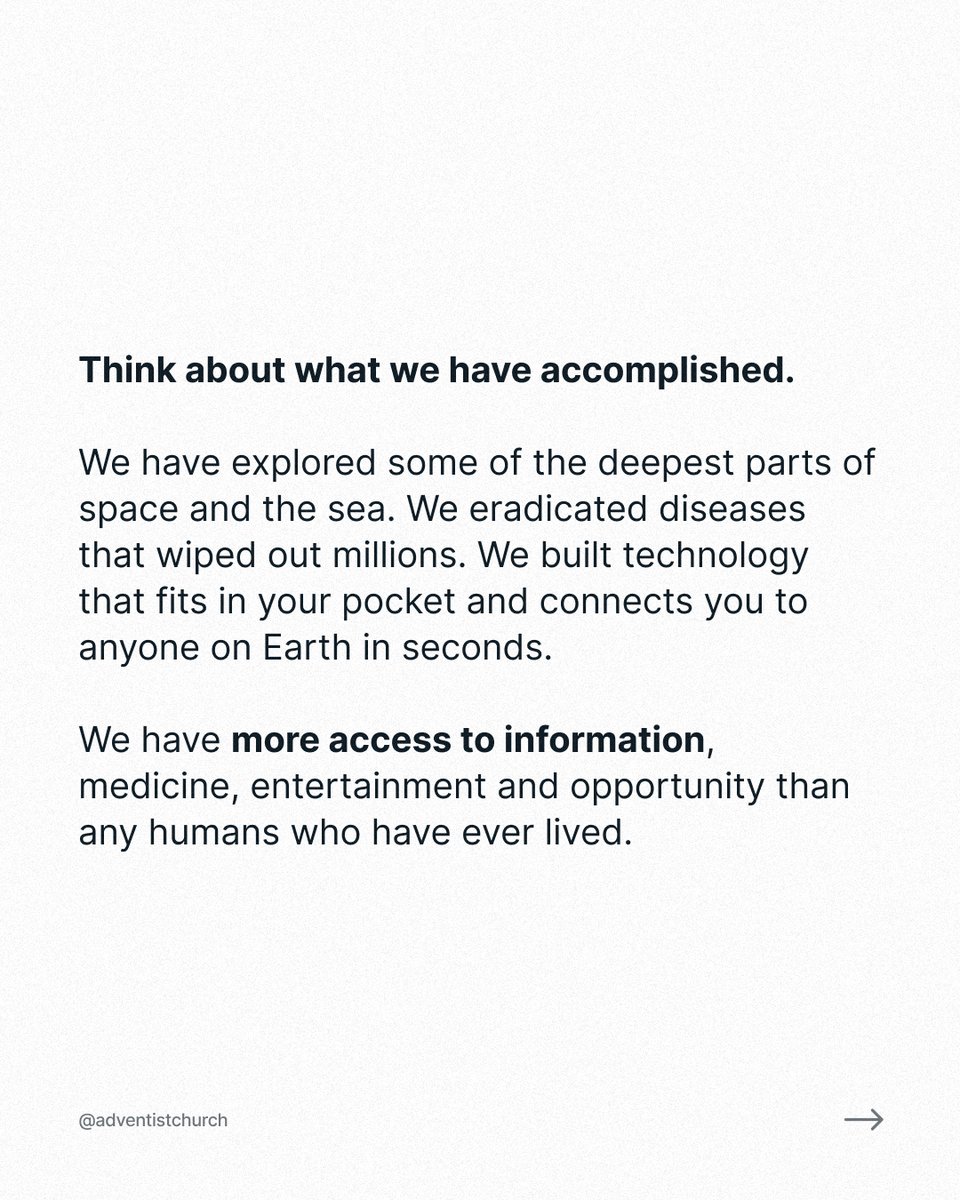 adventistchurch's tweet photo. Every generation thinks it will be the one to finally figure it out: better systems, better technology, better everything. And yet here we are more connected and more lost than ever. 

The issue runs deeper than any human solution can reach, and this is why this world needs Jesus.
