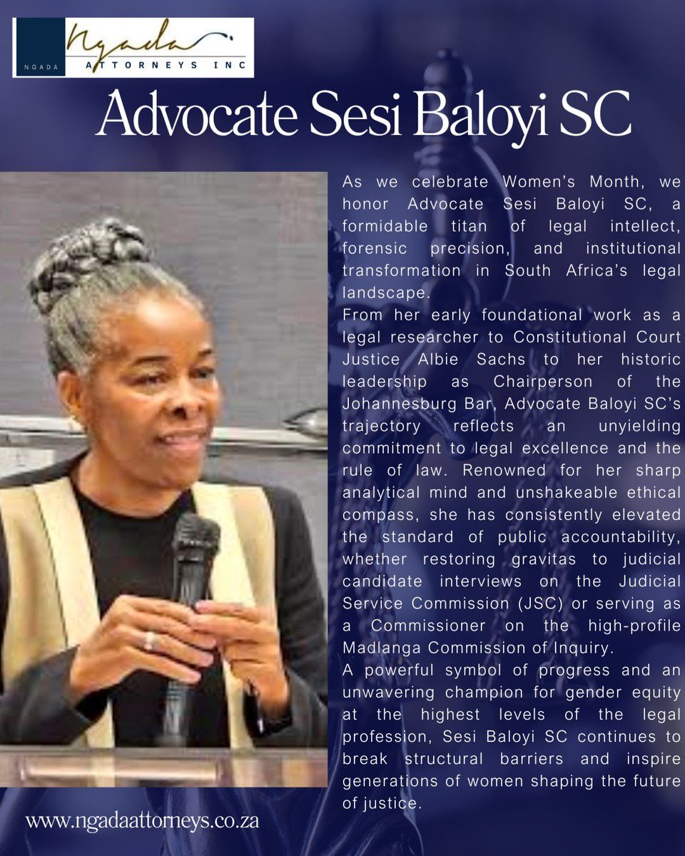__T_touch's tweet photo. Ngada Attorneys honors and celebrates the brilliant Advocate Sesi Baloyi SC this Women's Month. ⚖️👏🏿💐

#MadlangaCommision https://t.co/dnEtLSW5Yd