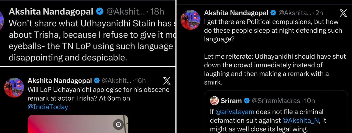 shafeeqkwt's tweet photo. 1. Won’t share what Udhayanidhi Stalin has said about Trisha,

2. Will LoP Udhayanidhi apologise for his obscene remark at actor Trisha?

3.Udhayanidhi should have shut down the crowd immediately instead of laughing.

கு. கா. மானியம் குலத்தொழில் பேஷா செய்றேள். @Akshita_N https://t.co/FoVAEX3uUS