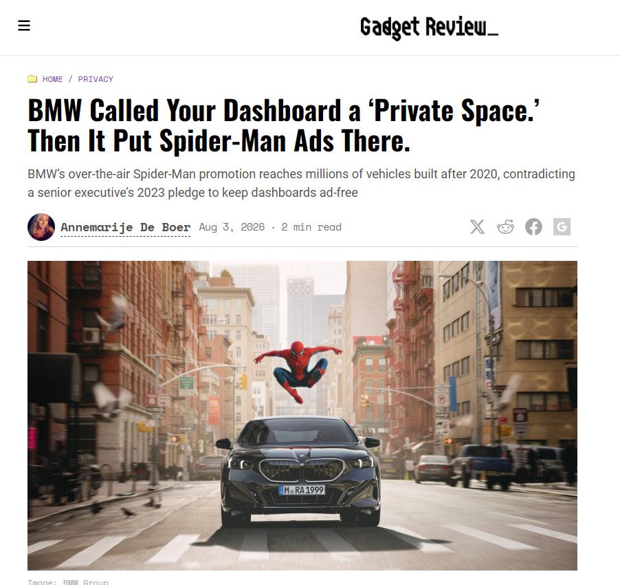 trending_tony's tweet photo. De los creadores de los frigoríficos con anuncios...

Te compras un BMW de gama alta y tienes que COMERTE publicidad de Spider-Man

Por esto cada vez hay más pantallas en todo lo que nos rodea: para que nuestra vida sea un ad https://t.co/OFgFG8kOtQ