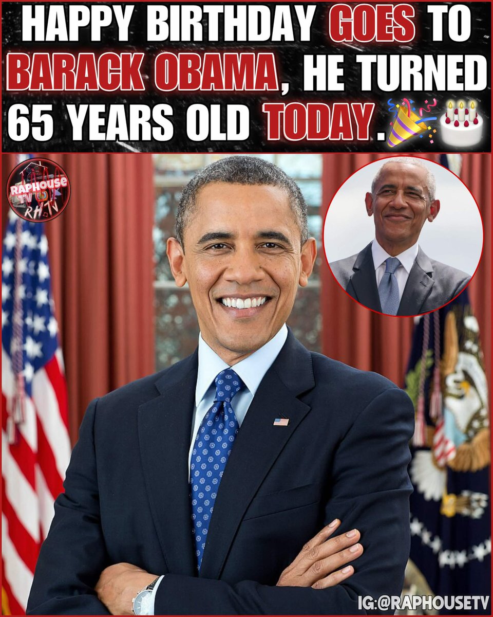 raphousetv2's tweet photo. Happy Birthday Goes Out to United States first black president Barack Obama, He Turned 65 Years Old Today. 🎉🎂🇺🇸🥳 https://t.co/wlxrofxqMz