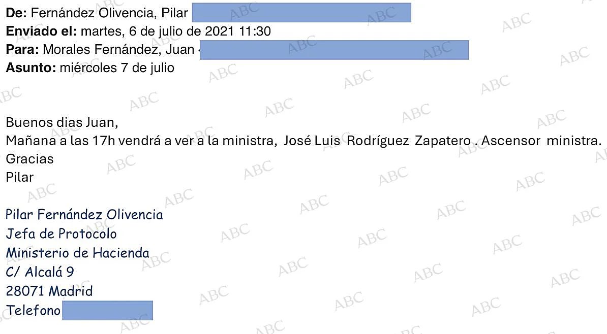 Sr_Donze's tweet photo. Ojo a esto. ABC revela un nuevo mail del delito. Zapatero se reunió a escondidas con María Jesús Montero el 7 de julio de 2021, solo tres días antes de fulminar a Ábalos. ¿Lo más grave de todo? El papel de la ex ministra de Hacienda. Todo apunta a que el expresidente orquestó la caída del ministro para apartarlo del negocio del petróleo venezolano. Zapatero ya había presionado a Ábalos para llevarse 530.000€ de mordida por el rescate público de 53 millones a Plus Ultra. Recordemos que la  ministra de Hacienda Montero, con quien se reunió Zapatero, era la responsable orgánica de la SEPI, el organismo estatal que concedió los 53 millones de euros de liquidez para rescatar a Plus Ultra. La expresión "ascensor ministra" aparece en un correo. Es una instrucción directa para que Zapatero accediera al despacho de la ministra Montero utilizando una vía de entrada reservada y discreta. A esto súmale que varios correos electrónicos de Gertrudis (la secretaria de Zapatero) revelan hasta ocho reuniones entre el expresidente y Montero. La vicesecretaria general del PSOE no puede aguantar ni un día más en su puesto. Debe rendir cuentas ante la justicia. 

Noticia de @KettyGarat en ABC 

https://t.co/IfwzOjzWMd