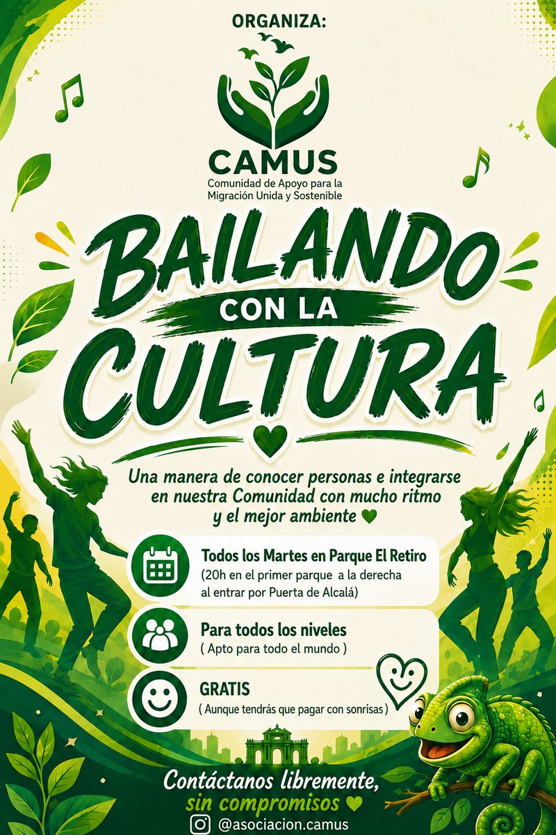 comunidadcamus's tweet photo. 💚 BAILES EN EL RETIRO 💚
-Una divertida tarde noche de Bailes en el Parque de El Retiro 💚 ven a aprender y disfrutar de la compañía de nuestra Comunidad a ritmo de la música y siempre bailando.
#Bailes #CAMUS #Madrid https://t.co/QXCT4fdx5y