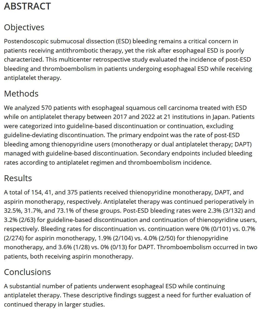 DigEndosc's tweet photo. Editor's Choice - Volume 38, Issue 7
Risk of Postoperative Bleeding in Esophageal Endoscopic Submucosal Dissection for Squamous Cell Carcinoma in Patients on Antiplatelet Therapy: A Multicenter Retrospective Study in Japan
https://t.co/qw2EI3LX5R
@WileyHealth https://t.co/F4jOPzvIjR
