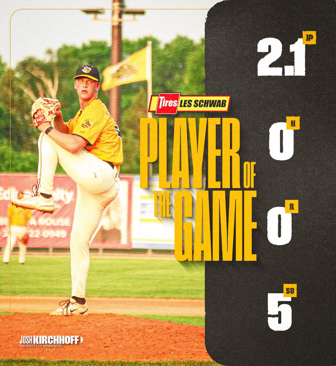 WillmarStingers's tweet photo. Josh Kirchhoff's hitless relief outing earns him Les Schwab Tires Player of the Game honors!

#StingEm https://t.co/MtYgc18Osj