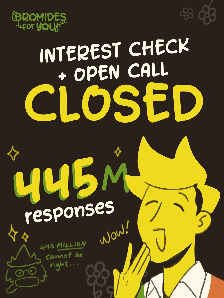 flowerycard's tweet photo. 🌻 INTEREST CHECK + OPEN CALL CLOSE 🌻

Wow! Looks like we got over 400 million responses (◜◡◝) 

Keep an eye out for interest check results soon! https://t.co/ECaI3mF5KO