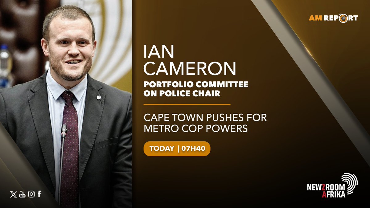Newzroom405's tweet photo. [COMING UP] Chairperson of the Portfolio Committee on Police, Ian Cameron will be on #AMReport405 at 07H40. https://t.co/v3D5KZeOXt