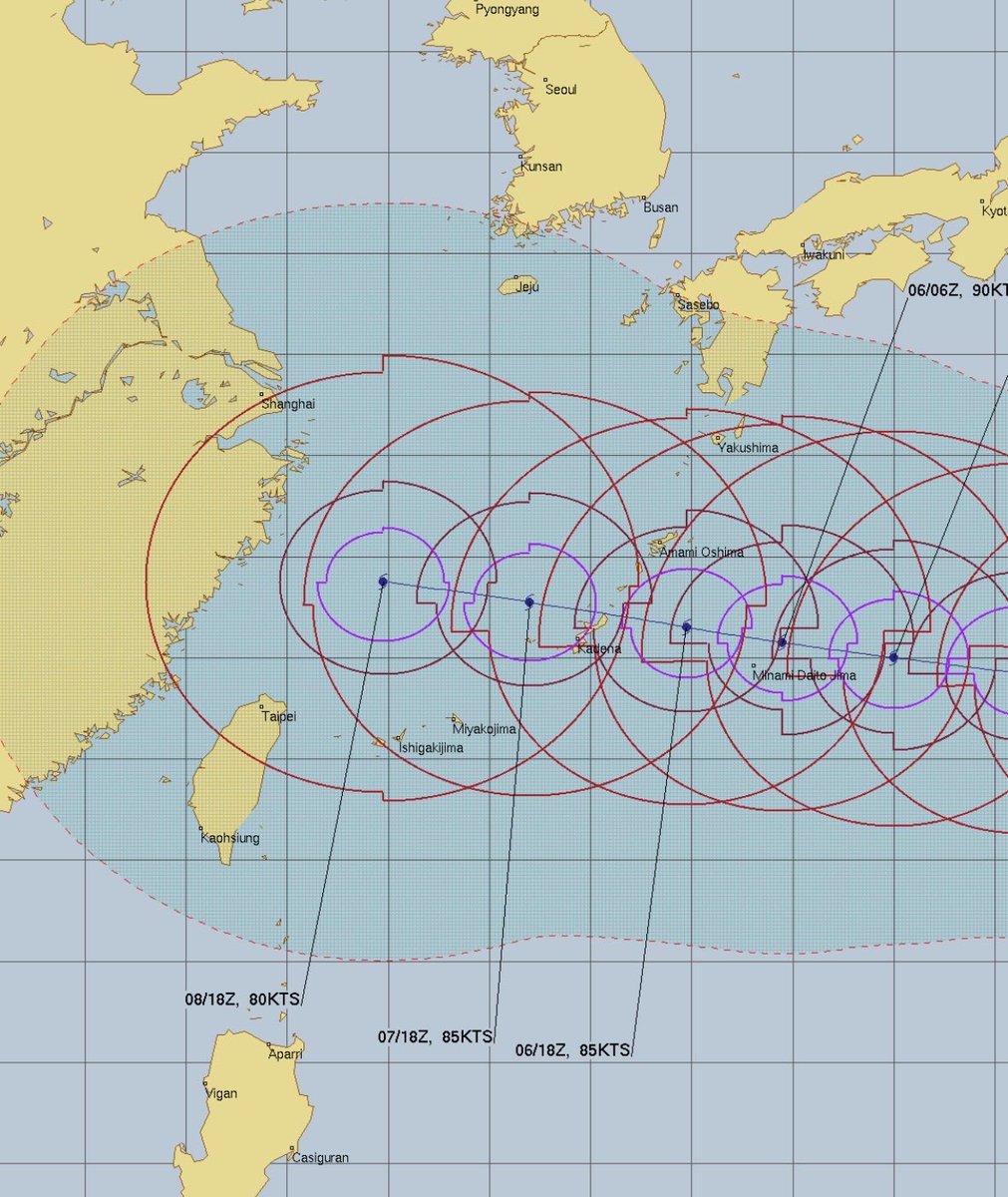 HANA05844654's tweet photo. 🌀台風１３号（ドルフィン）進路🌀
７日沖縄県直撃予想💦要警戒😓
#台風13号
#米軍 https://t.co/OdlP5pOQ1T