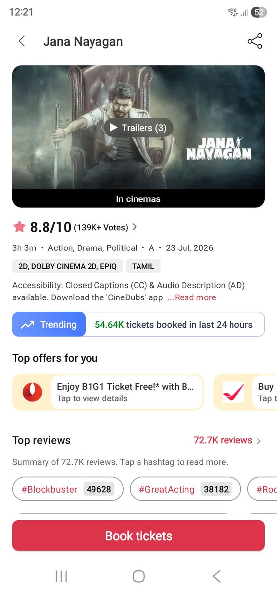 ScreenCrazeHQ's tweet photo. No slowdown. 🔥

#JanaNayagan clocked 54.64K tickets in just 24 hours — and the momentum is still massive. 💥

The #ThalapathyVijay storm continues! 🐐🔥

#BoxOffice #Kollywood #ScreenCraze https://t.co/KVEgrN579k