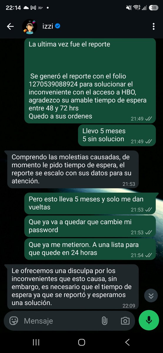 josman_'s tweet photo. @Profeco @ayudaizzi @izzi_mx 
Llevo 5 meses sin mi servcio de hbomax
Son reportes y reportes y que espere 
Pero esto ya es una burla 
Exijo una solución inmediata https://t.co/44gshZQPrT