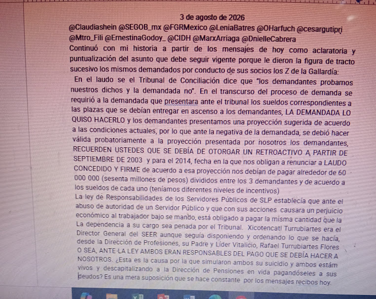 Lobo60577253's tweet photo. @Claudiashein @SEGOB_mx @FGRMexico
@LeniaBatres @OHarfuch @cesargutipri @Mtro_Fili @ErnestinaGodoy_ @CIDH @MarxArriaga @DnielleCabrera Le faltó un renglón al final al documento, aquí li vuelvo a subir.  Siguen robando a la DIrección de Pensiones. Simularon su muerte este par. https://t.co/Tjp3RifQYl