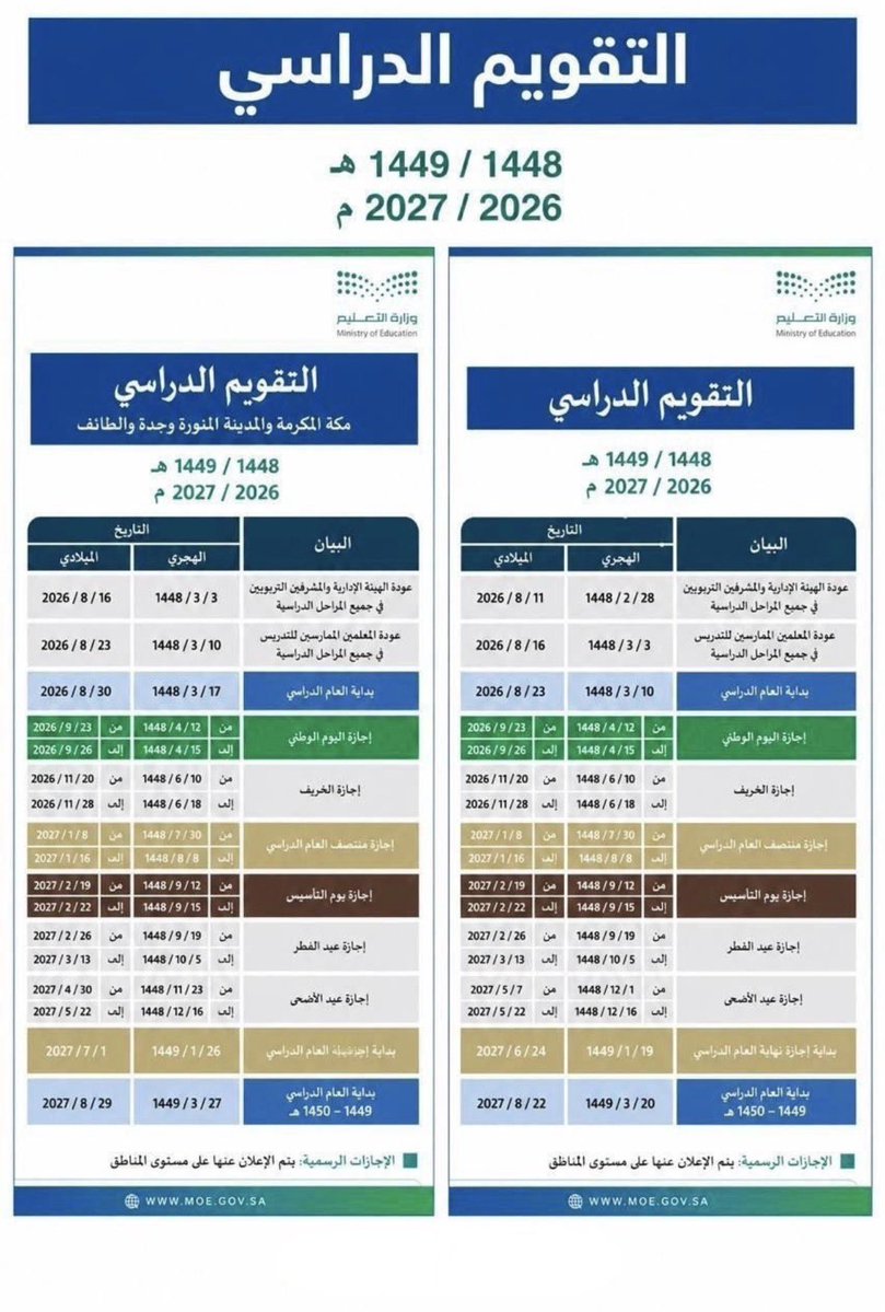 khalaf2002's tweet photo. هذا التقويم الدراسي الرسمي للعام الحالي 1448-1449 هـ https://t.co/N6HLrqxEnp