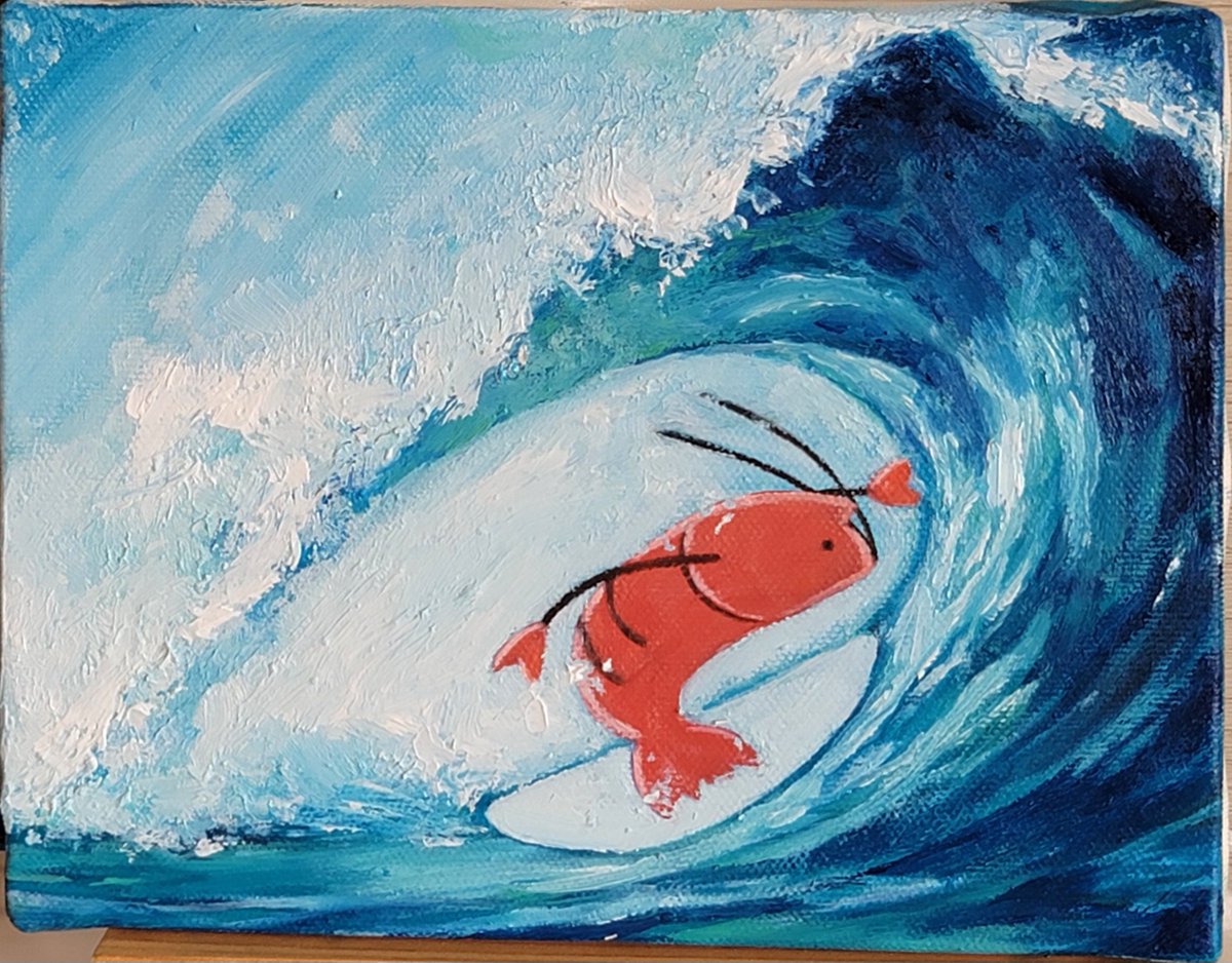 YuruZ00's tweet photo. 暑中お見舞い申し上げます🦐🏄‍♂

サーフィンエビ　油絵 https://t.co/h0B24kgd2K