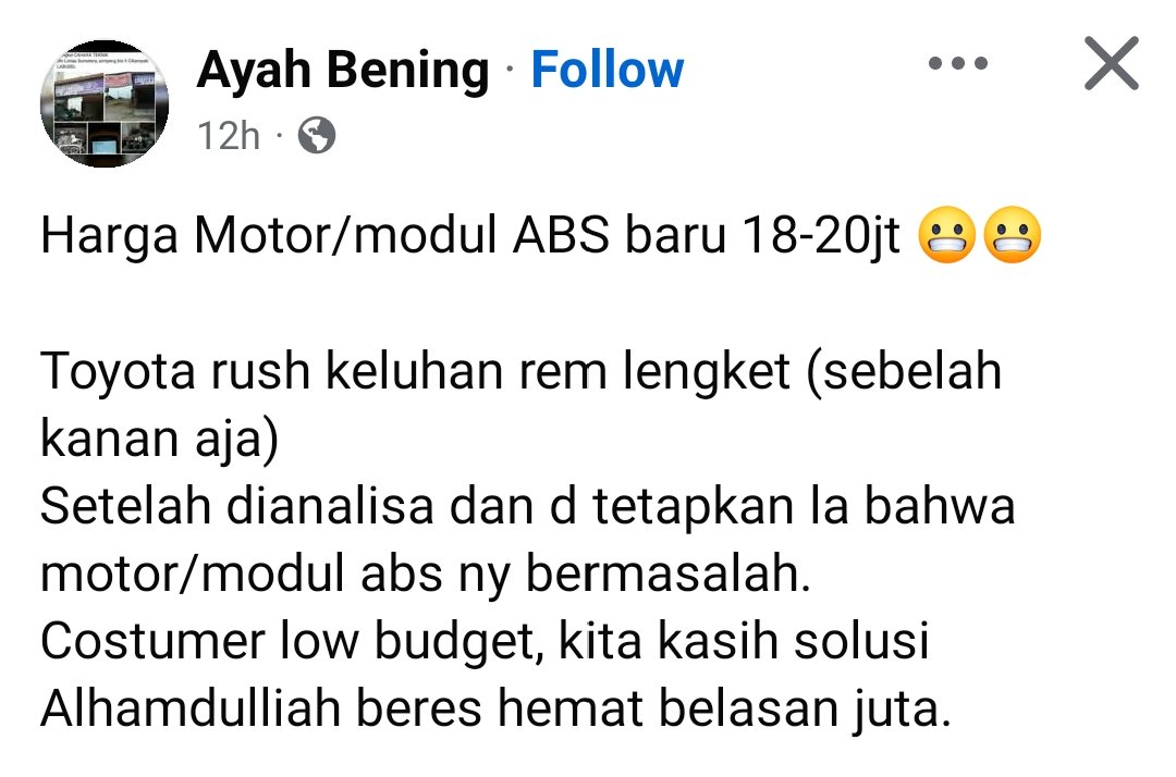 SmwGwOto's tweet photo. Tehnology tujuannya utk mempermudah kita.

TAPI, klo gk dirawat malah bisa merepotkan.

ABS membantu kita saat pengereman agar rem tidak mengunci saat "hard brake" yg beresiko menyebabkan mobil melintir.
Biar ABS tetap sehat, sebaiknya rutin kuras minyak rem tiap 20-30rb km atau 2 tahun sekali.