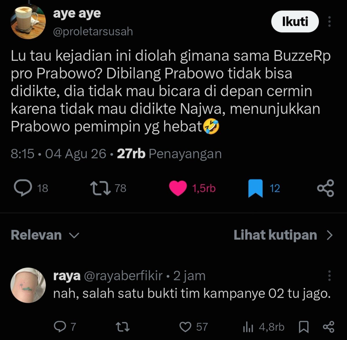 rayaberfikir's tweet photo. @terdeteksigalat @proletarsusah @txtdrimedia lu aja gagal membaca konteks kalimat sependek "nah, salah satu bukti tim kampanye 02 itu jago". 

yang nyamain pidatonya Soekarno sama pidatonya Prabowo siapa bambang? https://t.co/FtKuKGKevx