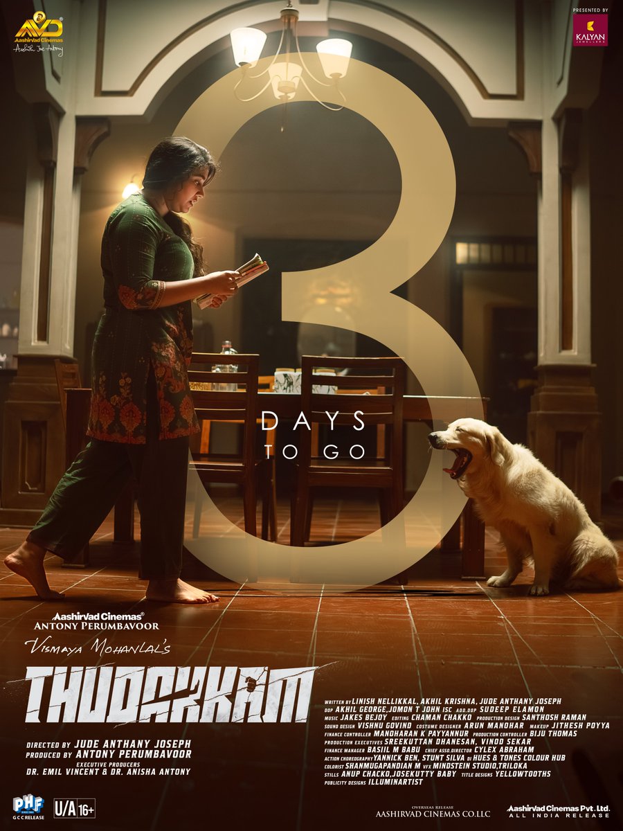 Mohanlal's tweet photo. 3 Days to Go!

#Thudakkam In theatres worldwide on August 7.

#JudeAnthanyJoseph
@vismayamohanlal @aashjoeantony @antonypbvr @aashirvadcine
@APIfilms https://t.co/KzgLuEaxAb