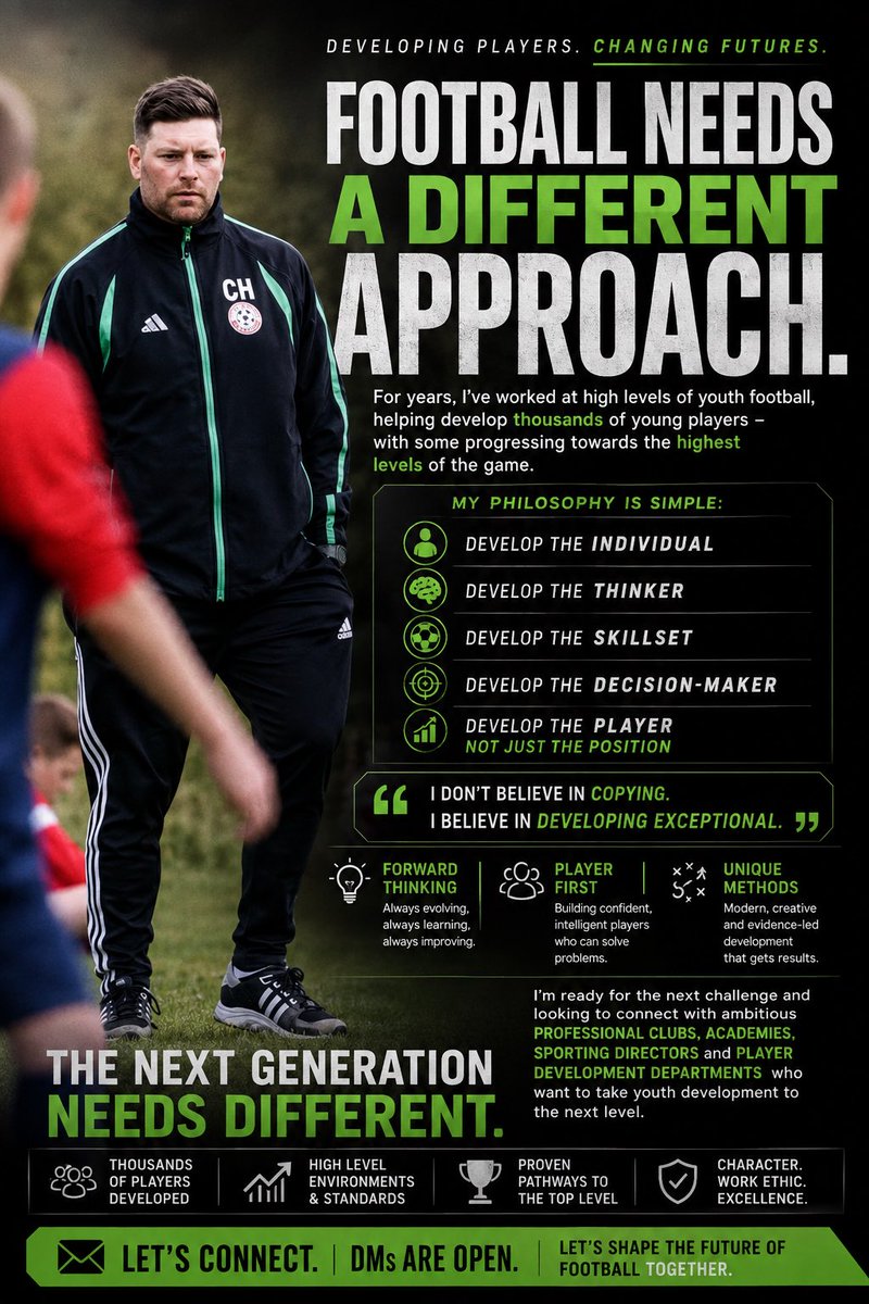 craighellier7's tweet photo. ⚽️ 20+ years developing players in high level settings 📈
Looking to connect with Pro Clubs, Academies, Technical/Sporting Directors & Development Teams 👀
Innovating development 📥 DMs are open!
#PlayerDevelopment #FootballAcademy #AcademyFootball #TalentID #FootballCoaching https://t.co/vJjDtCf6sD