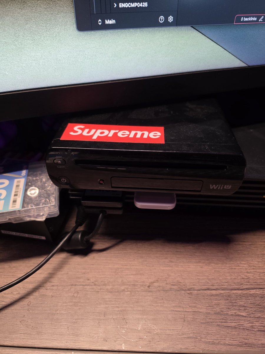 sabrina52198060's tweet photo. thank you to me from 7th grade for putting a knockoff supreme sticker on the wii u this is so tuff https://t.co/WApHSW80fw