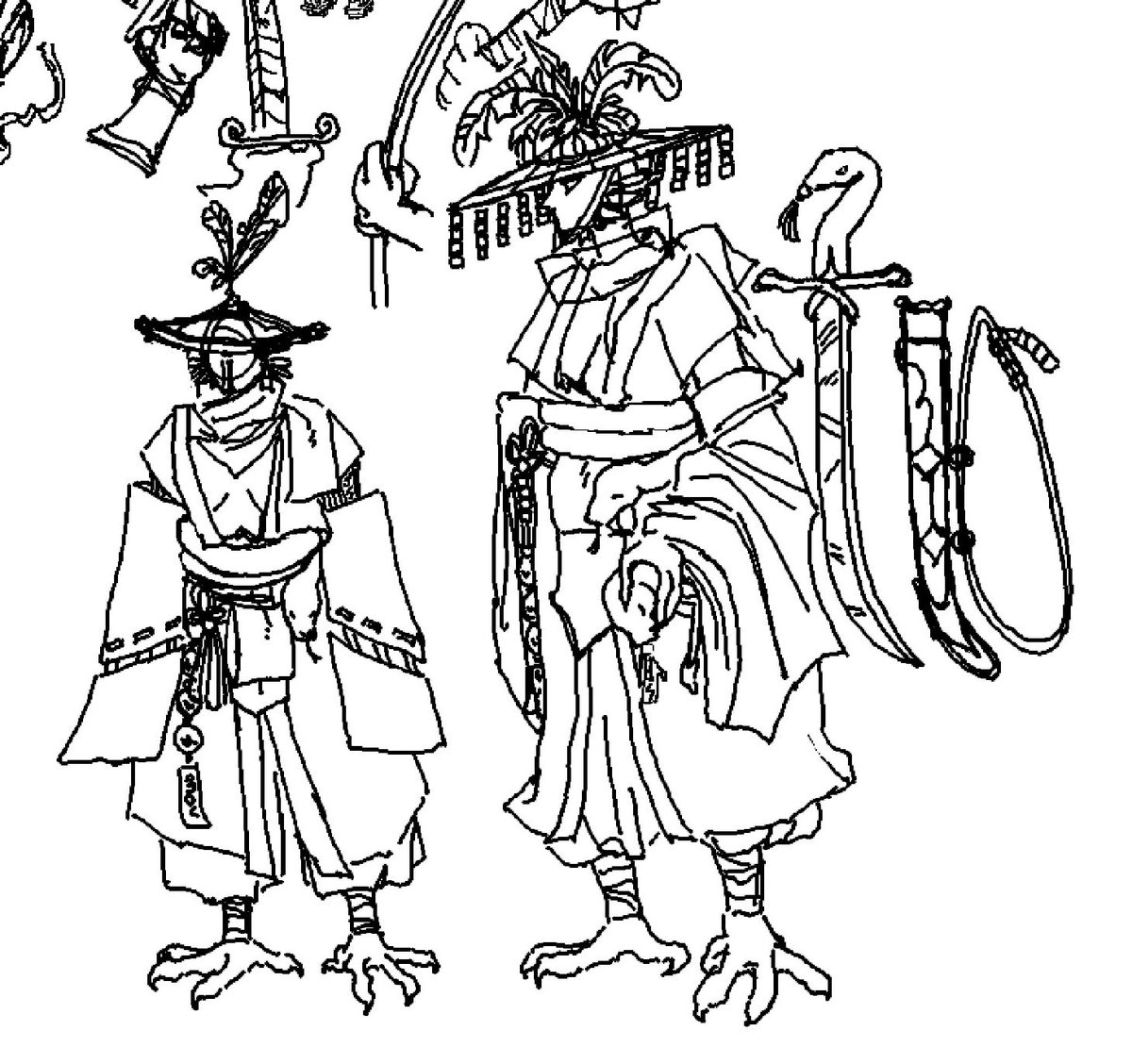 ItsJackSterling's tweet photo. The mercenary sisters from the silent swords clan
.
The cockatrice and cloud Mf (idk title yet) and the god she’s linked to 
.
sum rough draft sketches maybe I’ll make sum a lil more polished soon
.
.
.
#characterdesign #digitalart #commissionsopen #fantasy #samurai #conceptart https://t.co/cuKFkJ3oID