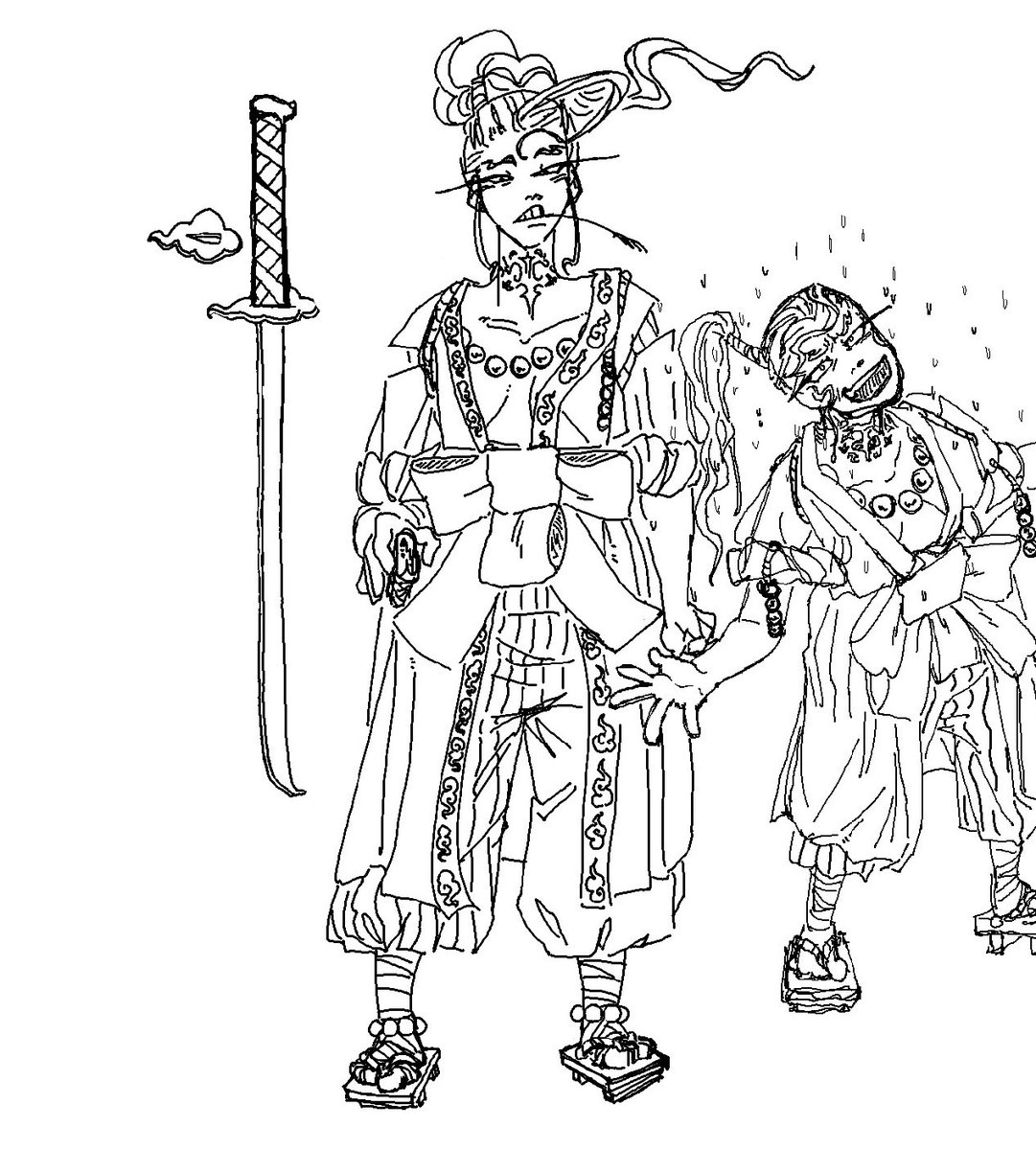 ItsJackSterling's tweet photo. The mercenary sisters from the silent swords clan
.
The cockatrice and cloud Mf (idk title yet) and the god she’s linked to 
.
sum rough draft sketches maybe I’ll make sum a lil more polished soon
.
.
.
#characterdesign #digitalart #commissionsopen #fantasy #samurai #conceptart https://t.co/cuKFkJ3oID