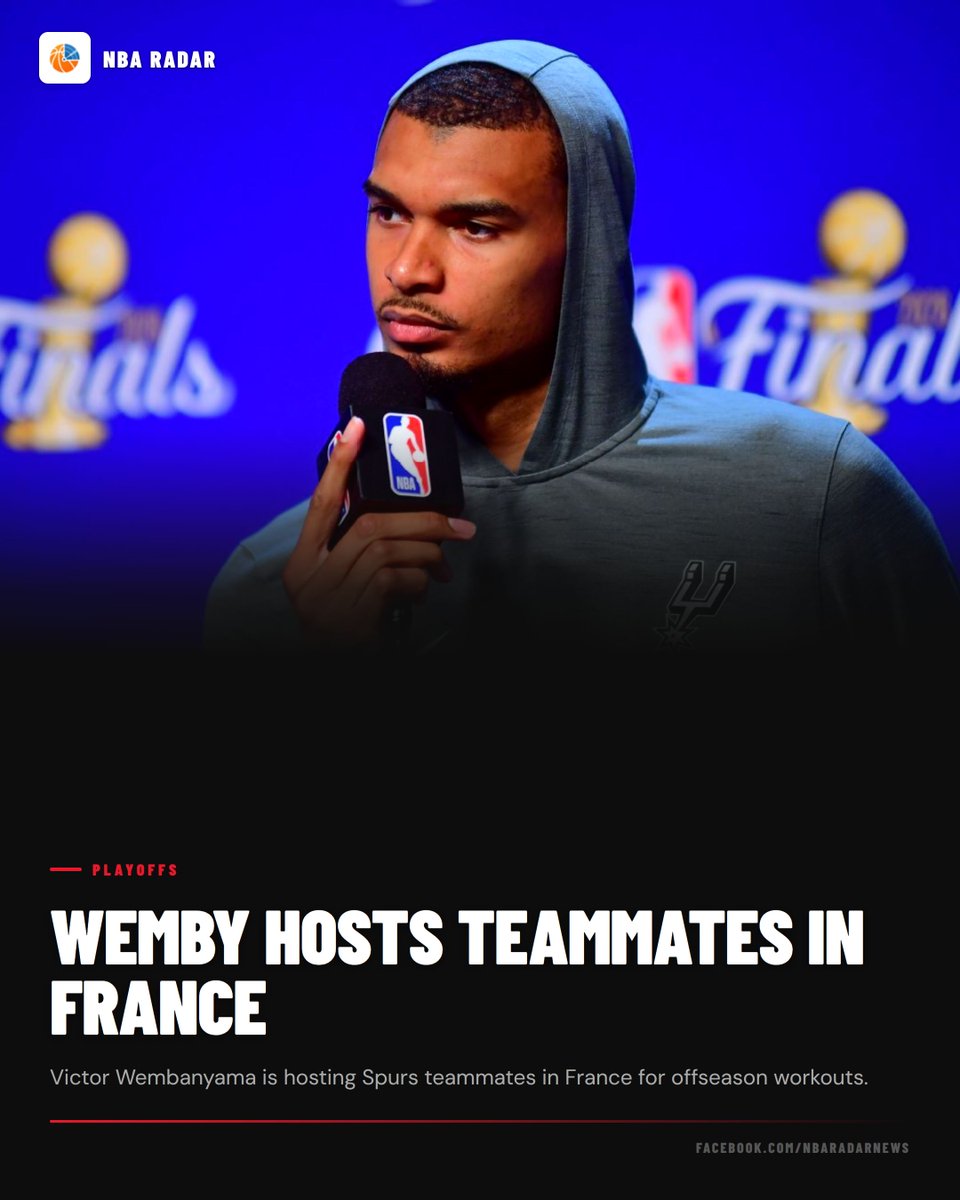 NBA__Radar's tweet photo. Victor Wembanyama is hosting eight to 10 Spurs teammates in France for workouts as they look to rebound from their loss in the NBA Finals.
#Wembanyama #Spurs #NBAFinals https://t.co/AhEsaTv2Q8