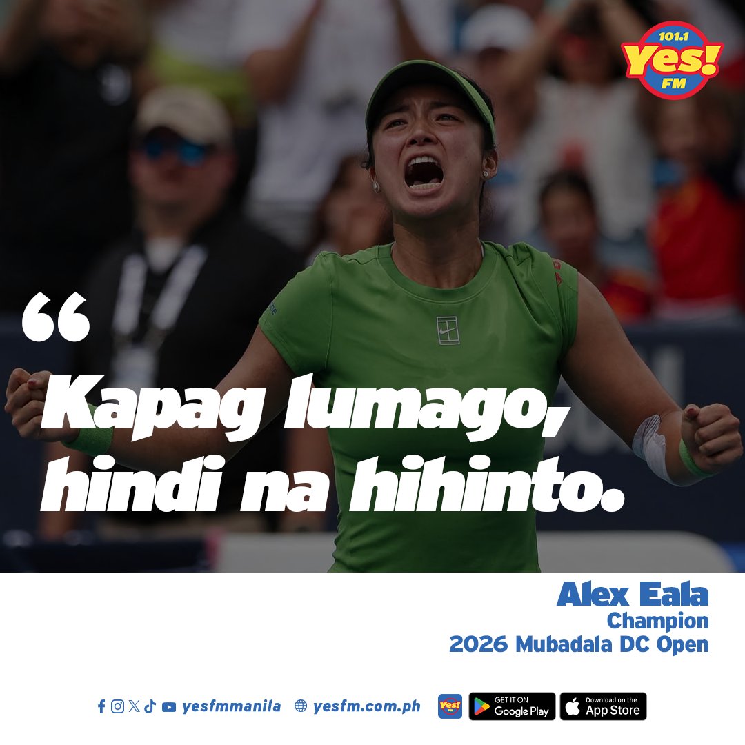 YesFMManila's tweet photo. Kahit saang court mapadpad, bandera ng Pilipinas ang iyong itinataas! ๐ต๐ญ๐พ
Congratulations, Alex Eala! โ๐๐
#AlexEala
#SolidYesPren https://t.co/UFfwu3MzLq