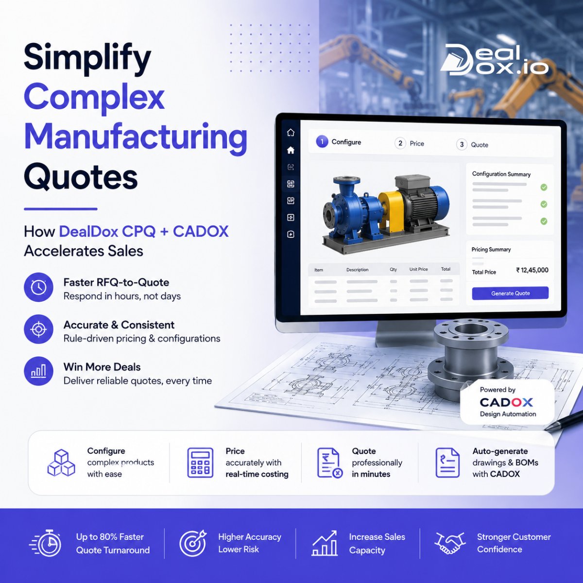 Dealdox_io's tweet photo. Whether you manufacture:
✔ Industrial Equipment
✔ Cranes & Hoists
✔ Process Equipment
✔ Automation Systems
✔ Customized Machinery
DealDox simplifies complex configurations and delivers accurate quotations in minutes.
🔗Get a Demo Today! https://t.co/y1oX0vvG2C
#eto #manufacturing #dealdox