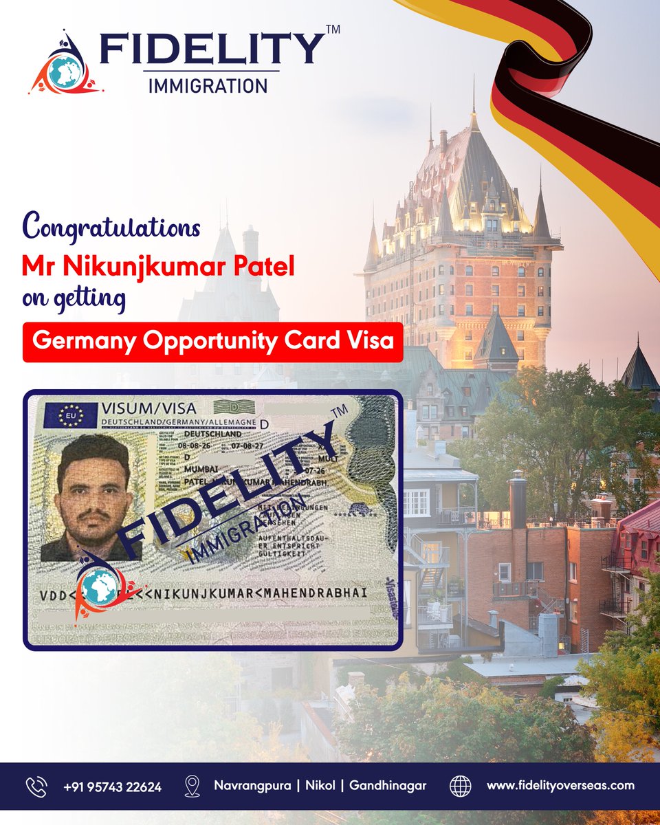 FidelityOverse3's tweet photo. Another Opportunity. Another Success. Another Dream Achieved!

Congratulations to Mr. Nikunjkumar Patel on successfully receiving his Germany Opportunity Card Visa!

The Germany Opportunity Card is your gateway to exciting career opportunities, international exposure. https://t.co/bwVKOqvdtZ