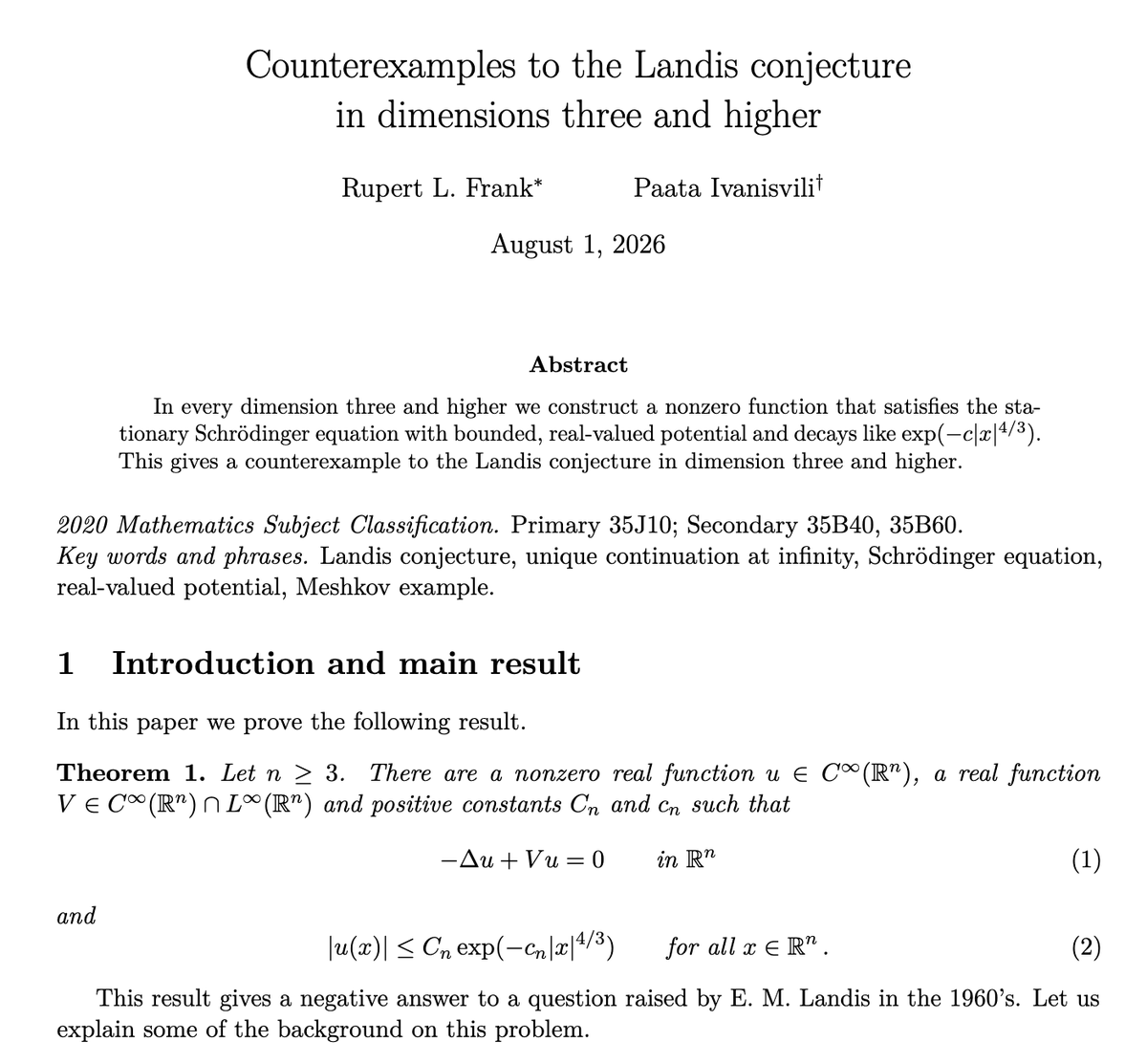PI010101's tweet photo. Counterexamples to the Landis conjecture in dimensions 3 and higher. https://t.co/gtdw7xHP2Y https://t.co/Q77gSrDWUT