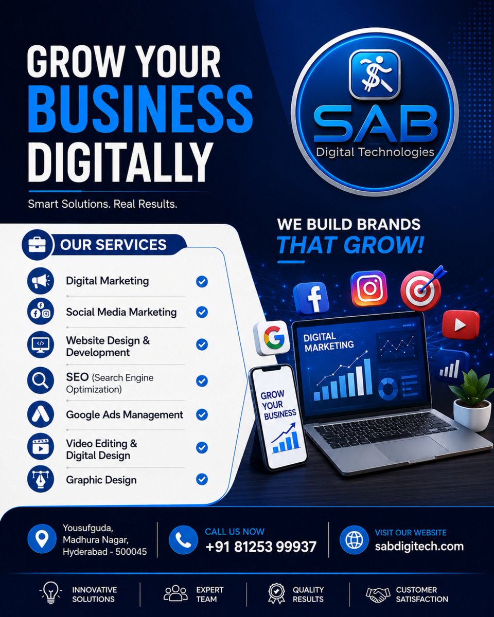 sabdigitaltec's tweet photo. At SAB Digital Technologies, we provide complete digital solutions to help your brand grow in today's competitive market.

💻 Website &amp; App Development
🎨 Graphic Design
🎬 Video Editing
🤖 AI Videos &amp; Animation
📈 SEO Services
📲 Social Media Marketing
💬 Bulk WhatsApp Marketing https://t.co/QWQ3mfeZWK