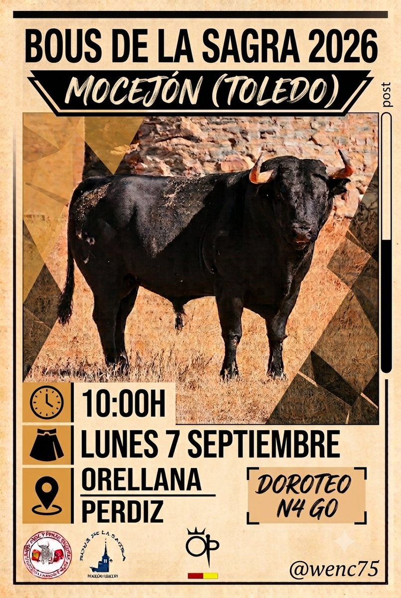 WENC75's tweet photo. Bous de la Sagra de Mocejón lunes 7 de septiembre a las 10.00h #bousdelasagra #orellanaperdiz https://t.co/wlVd8L06iH