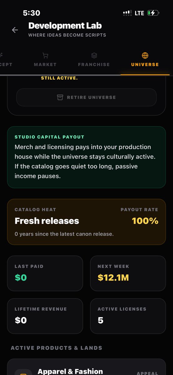 JohnnyC71008162's tweet photo. @ActorEmpire Who can help me with this ? I’m not earning from my universe merch &amp; license or is it a bug? https://t.co/HxsKuwyciA