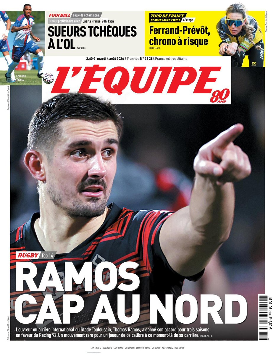 lequipe's tweet photo. 🗞️ La une du journal L'Équipe du mardi 4 août 2026
Pour lire votre édition➡️ https://t.co/nCTwAaLKuQ https://t.co/3xtezTHVm1