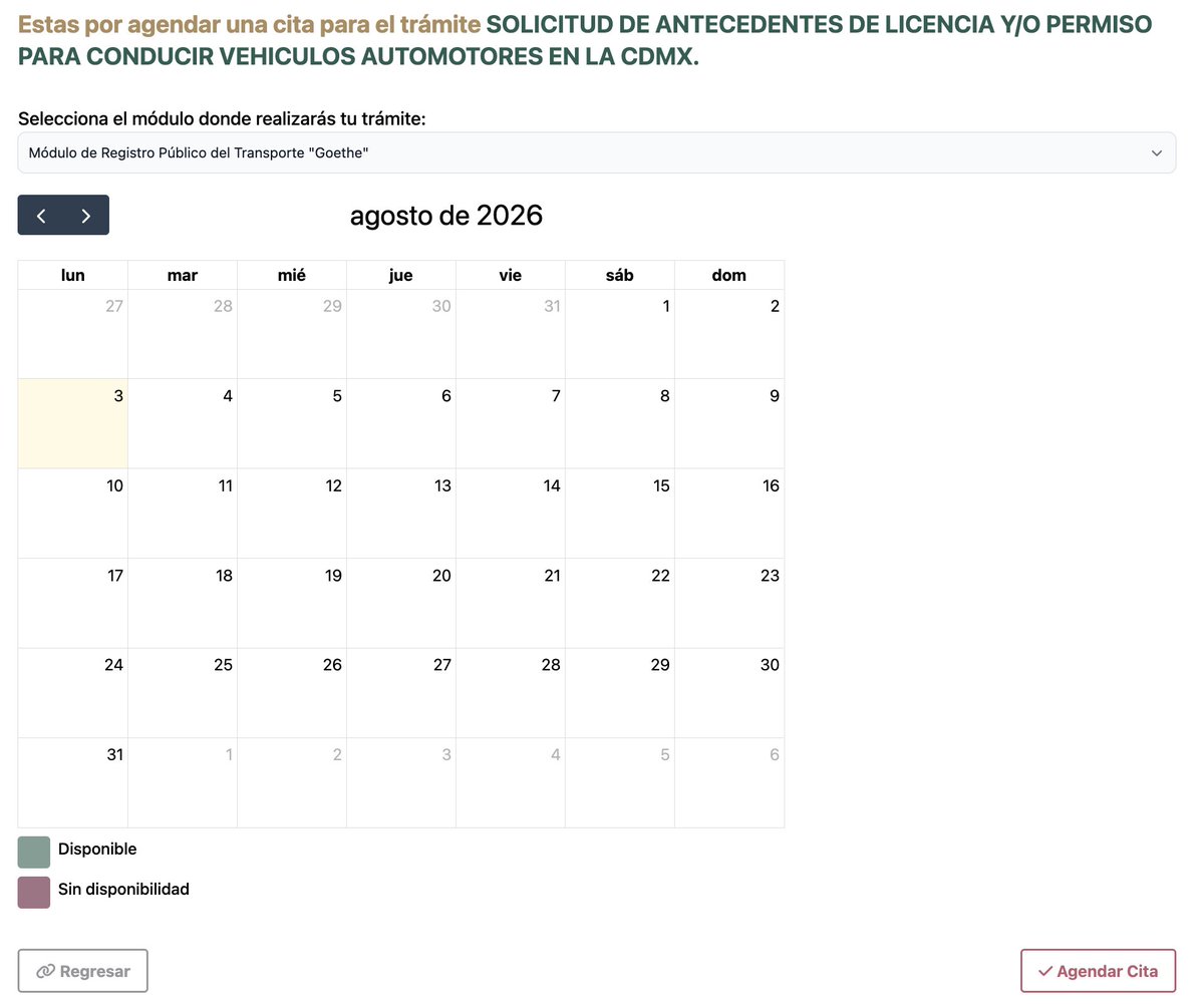 Pablo_Cosmic's tweet photo. Hola @LaSEMOVI   Desde la semana pasada he estado intentando obtener una cita para Antecedentes de licencia, pero no ha sido posible. He revisado el sistema varias veces, en diferentes horarios, y nunca hay citas disponibles.
¿Hay alguna alternativa para obtener una cita? https://t.co/h4IHVdV93g