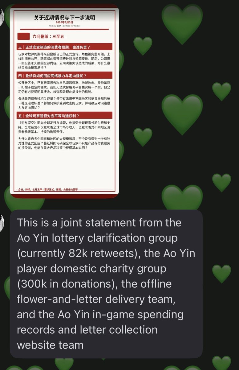 sunita_jad7226's tweet photo. ✨ ‼️ATTENTION VALKYRIES ‼️ ✨ 
 We got something refreshing from our CN side ! 
A joint statement has been released from  Valko  lottery clarification 82k retweets, Valko player domestic charity group which did 300k donatios,  The offline flower and letter delivery team, Valko in-game spending records and letter collection team website team ! Can we make this a trend Valkyries let's make our voices reach ! 🩷🐺

#ValkoIsLoved #ValkoIs6thLI #ValkoIsValuable
#ValkoIsInnocent #BringBackValko #BringValkoBack #NoValkoNoMoney