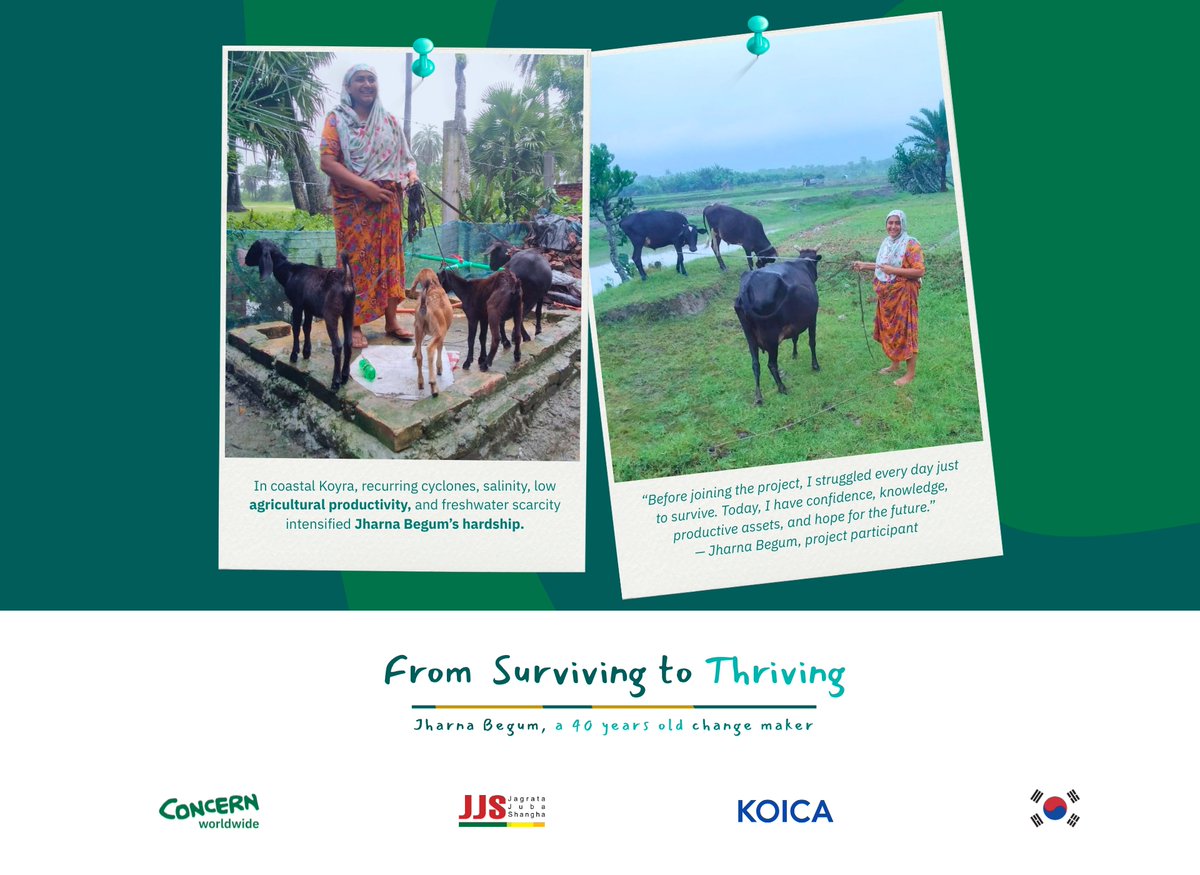 BdConcern's tweet photo. With #climatesmartagriculture training, livelihood support and continuous mentoring, Jharna Begum transformed her family's income, assets and confidence, proving that #investing in women builds #resilientcommunities. 🇧🇩 https://t.co/FugTlya34D