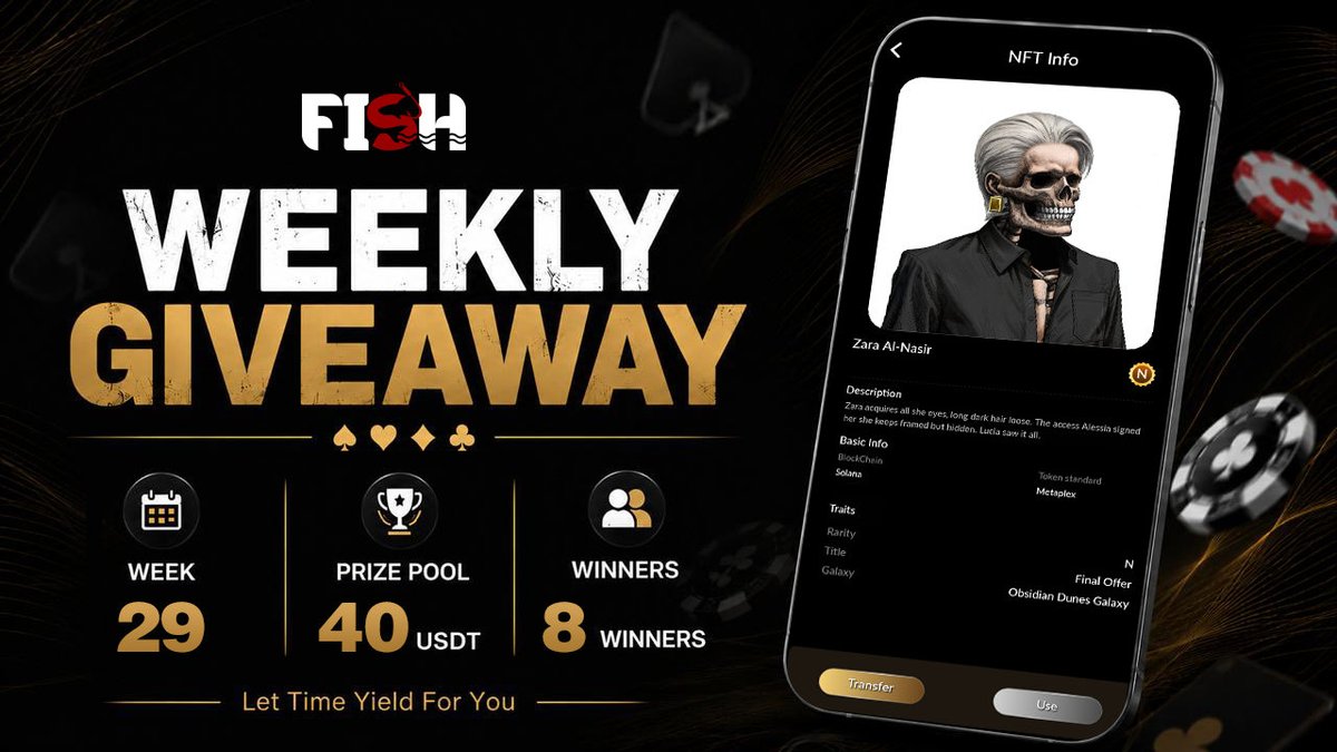 _fishyield's tweet photo. 🎉New week #Giveaway popping off

🎁Week 29 | 40 $USDT | 8 winners | 5 days

✅Follow us on X,
interact with the post(❤️+ 🔁),
create existing NFTs'  background stories and share it here.

🔗https://t.co/irUQqkhTAV

💡You can also submit your content to participate in the Nuggets Plan (NFT Story Co-creation) and earn higher rewards.

Submit your Nuggets Plan works. 👇
@FISHRewardBot (Telegram)