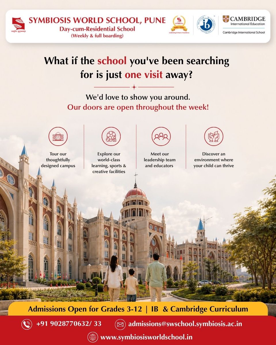 SWSPune's tweet photo. Sometimes, one visit is all it takes to feel that you have found the right place. 
Discover a campus designed for exploration, creativity, movement and growth. 

#Admissionsopen for grades 3-12, #IB &amp; #CambridgeCurriculum 

Book your campus tour today: https://t.co/HglUpv7pWy https://t.co/YAIcjJUB94