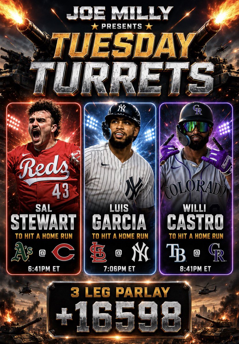 JoeMilly's tweet photo. Tuesday Turrets 🚀⚾️
{@budbongsandbets x @gambly} https://t.co/17ZNs2crmU