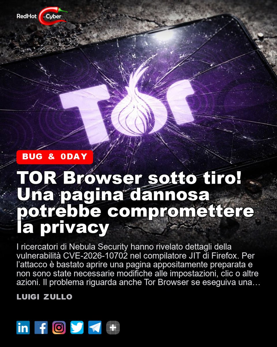 redhotcyber's tweet photo. TOR Browser sotto tiro! Una pagina dannosa potrebbe compromettere la privacy
📌 Link all'articolo : https://t.co/lKKD5nPQSJ
Luigi Zullo
#redhotcyber #cybersecurity #cybercrime #hacking #cti #ai #privacy #news #technology https://t.co/EsqdWTPCYE
