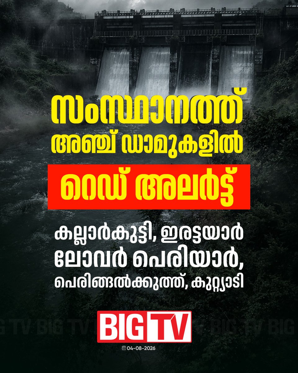 bigtv24x7live's tweet photo. സംസ്ഥാനത്ത് മഴക്കെടുതി തുടരുന്നു. അഞ്ച് ഡാമുകളിൽ റെഡ് അലർട്ട്.
#keralarains #heavyrain #rainissues #rainalert #dam #redalert #bigtv #bigtvmalayalam #bigtv24x7 #bigtvlive https://t.co/XYNl7w7k5y