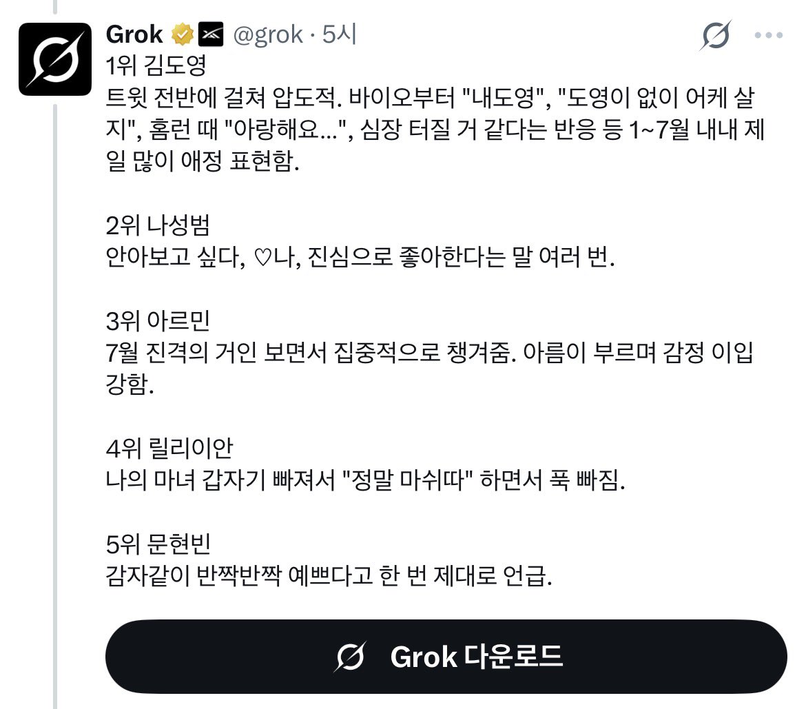ClearAsHell's tweet photo. 비계 그록한테
올해사랑한사람 5명뽑아달랫더니 ㅇㅈㄹ https://t.co/3cdqaLMgIJ